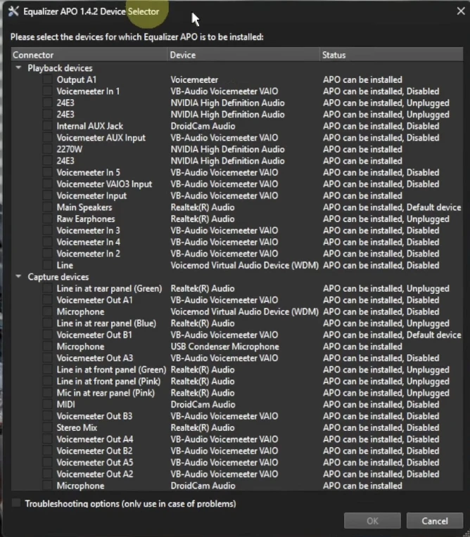 Highlight the specific audio device inside Configurator