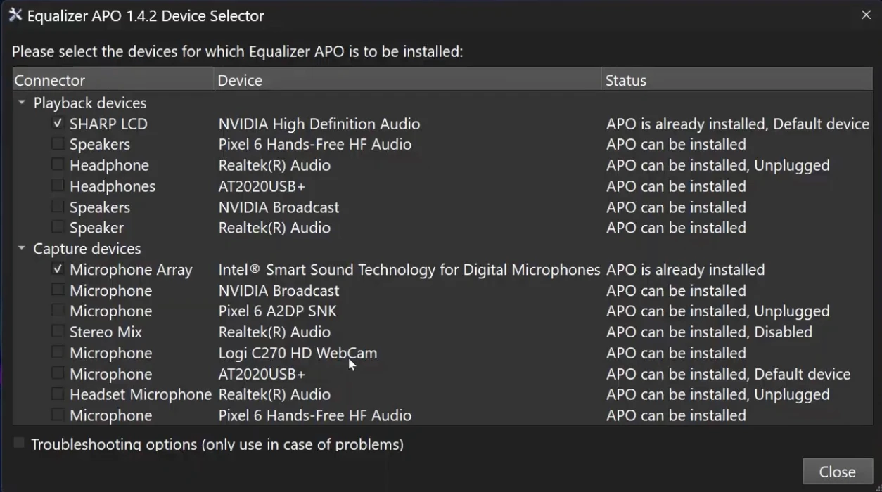 Search for Equalizer APO Device Selector inside Windows Start Menu