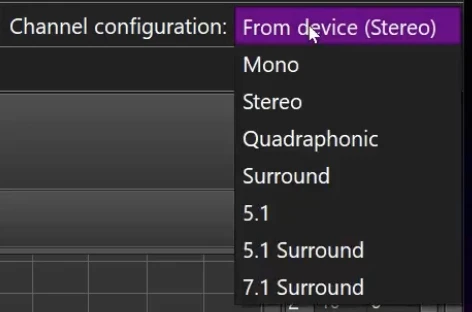 Select Stereo or surround configuration options inside the editor