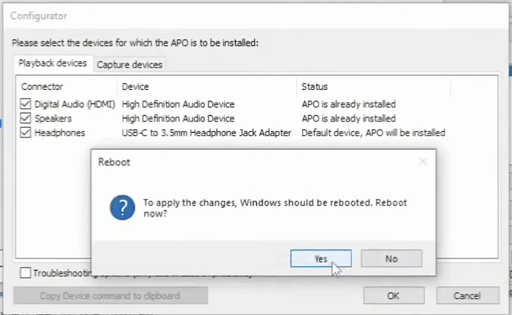 Check the USB device and reboot system