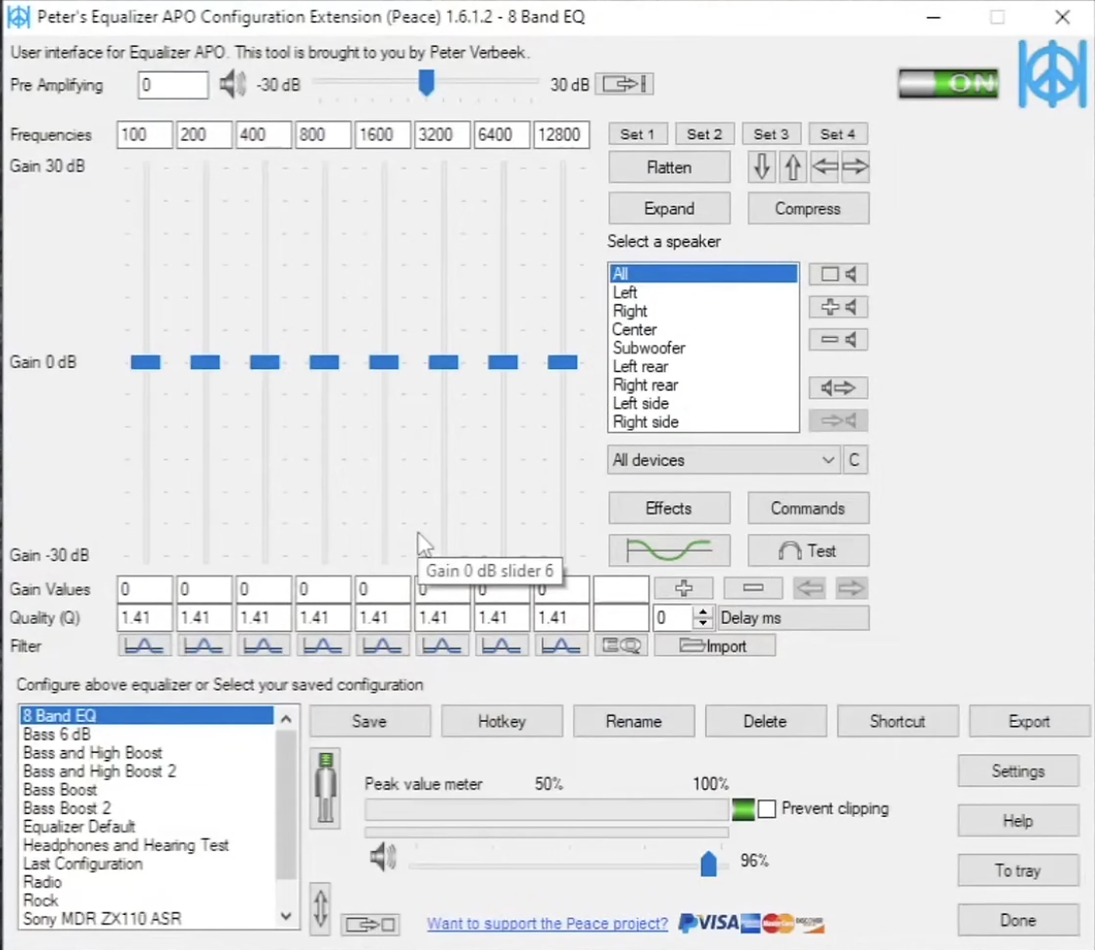 Open default configuration and select playback device